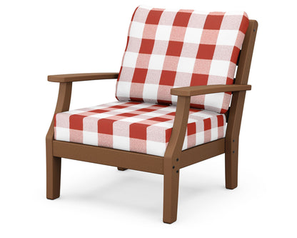 POLYWOOD® Chesapeake Deep Seating Chair in Teak / Buffalo Plaid Crimson