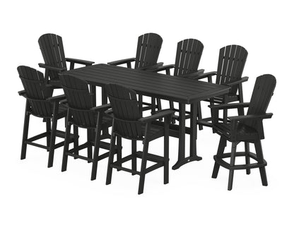 POLYWOOD® Nautical Curveback Adirondack Swivel 9-Piece Bar Set with Trestle Legs in Black