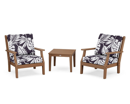Country Living Wovendale 3-Piece Deep Seating Set in Teak / Leaf Navy