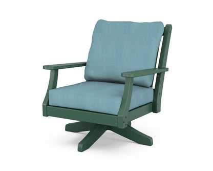 Country Living Wovendale Deep Seating Swivel Chair in Green / Lattice Sky Blue