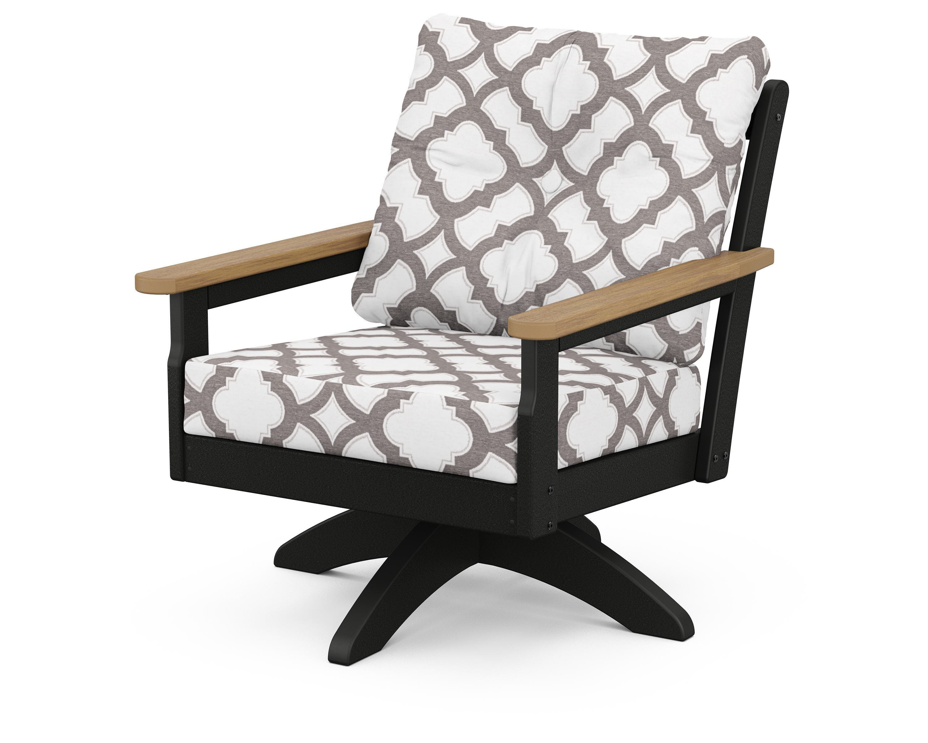 POLYWOOD® Vineyard Deep Seating Swivel Chair in Black / Natural / Trellis Grey Mist