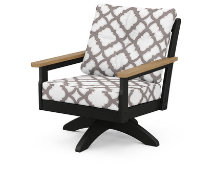 POLYWOOD® Vineyard Deep Seating Swivel Chair in Black / Natural / Trellis Grey Mist
