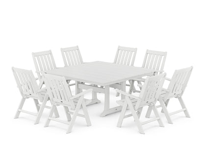 POLYWOOD® Vineyard Folding Chair 9-Piece Square Farmhouse Dining Set with Trestle Legs in White