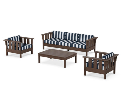 Martha Stewart by POLYWOOD® Acadia 4-Piece Deep Seating Set with Sofa in Mahogany / Cabana Stripe Marine Indigo