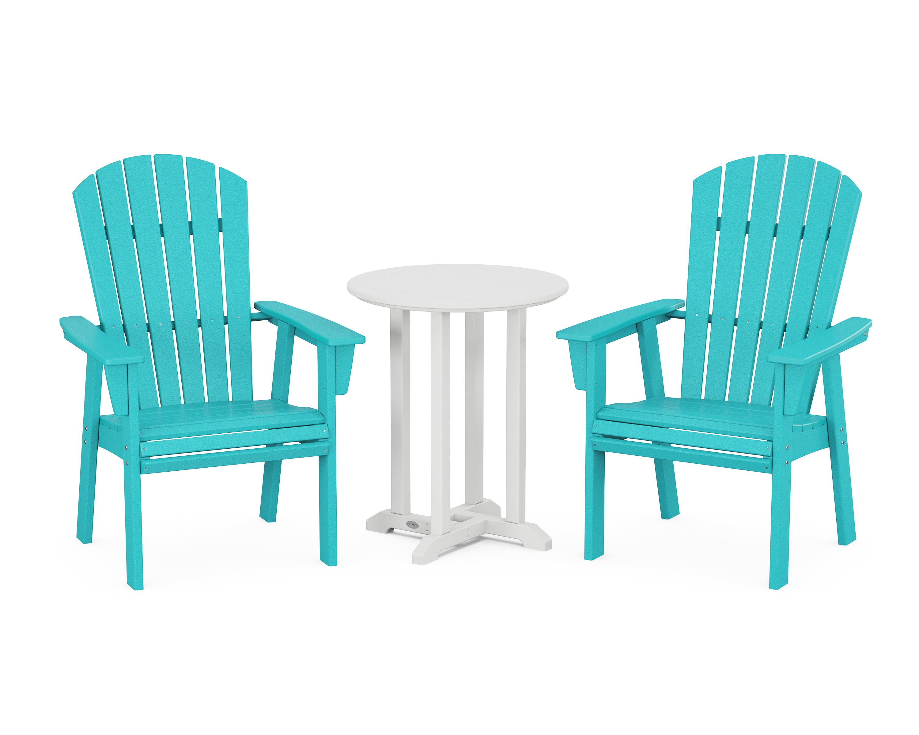 POLYWOOD® Nautical Adirondack 3-Piece Round Bistro Dining Set in Aruba / White