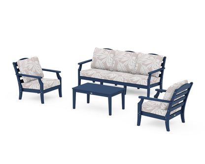 Draper James™ by  POLYWOOD® Savannah 4-Piece Deep Seating Set with Sofa in Navy / Leaf Dune Burlap
