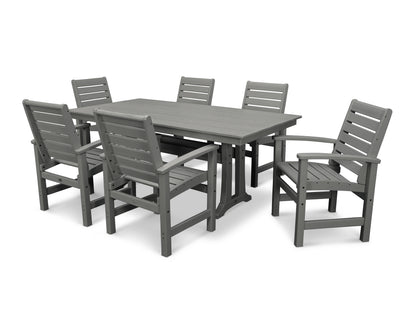 POLYWOOD® Signature 7-Piece Farmhouse Dining Set with Trestle Legs in Slate Grey