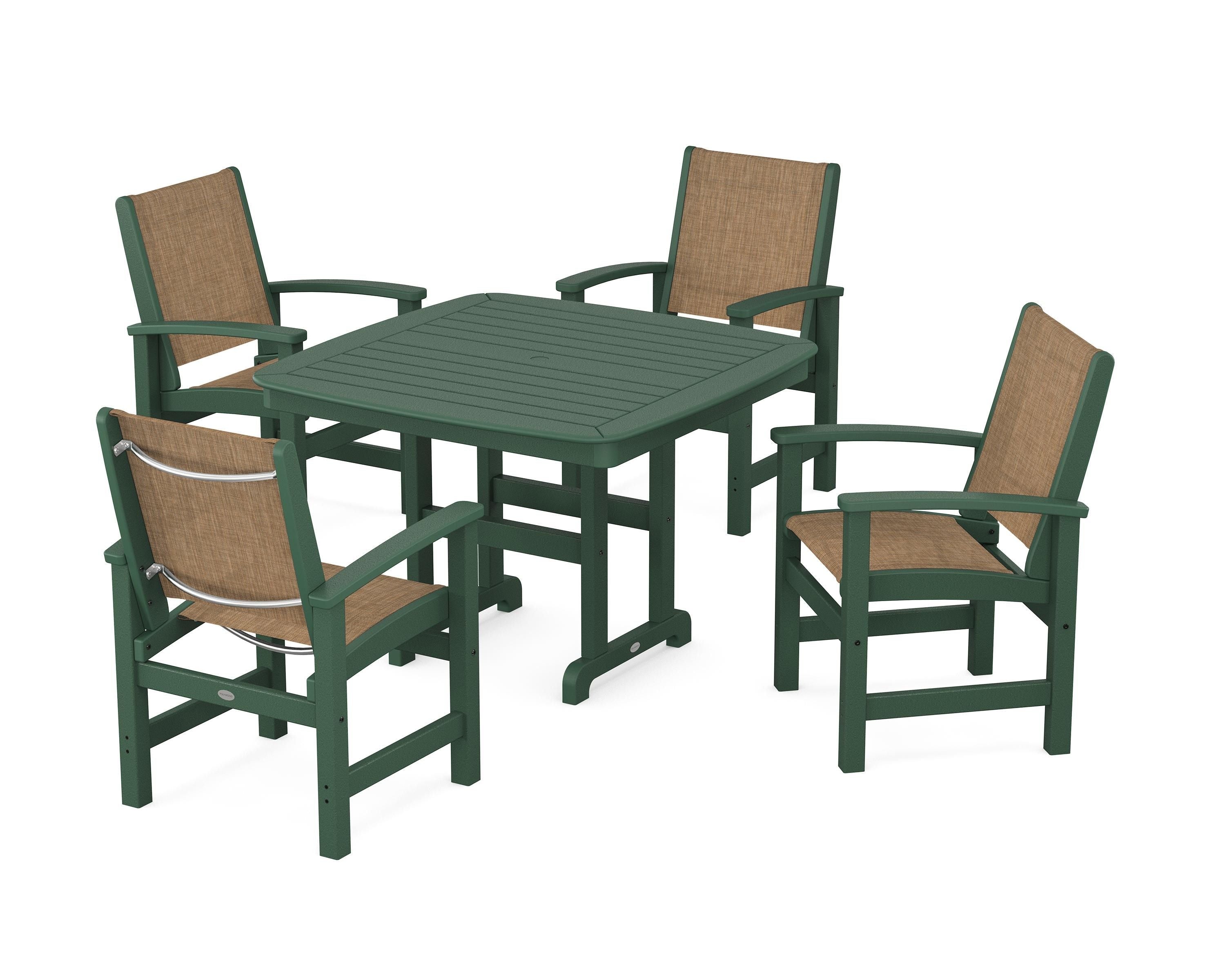 POLYWOOD® Coastal 5-Piece Dining Set in Green / Burlap Sling