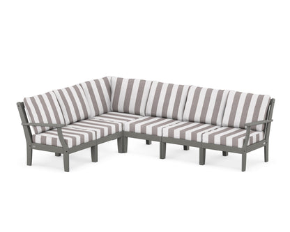 POLYWOOD® Braxton Modular 6-Piece Deep Seating Set in Slate Grey / Cabana Stripe Grey Mist