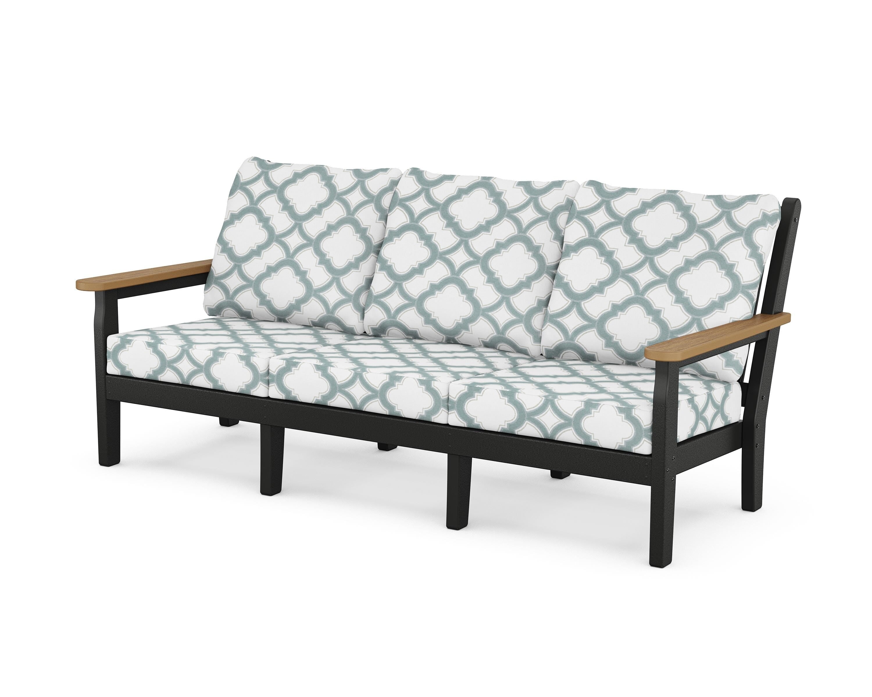 POLYWOOD® Chippendale Deep Seating Sofa in Black / Natural / Trellis Glacier Spa