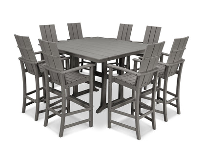 POLYWOOD® Modern Adirondack 9-Piece Farmhouse Trestle Bar Set in Slate Grey