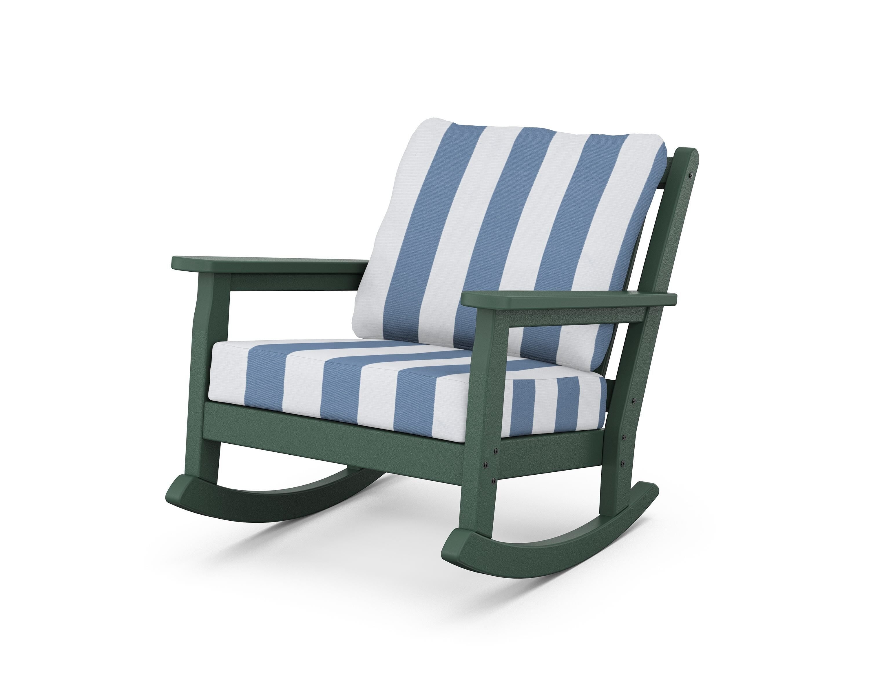 POLYWOOD® Chippendale Deep Seating Rocking Chair in Green / Cabana Stripe Sky Blue