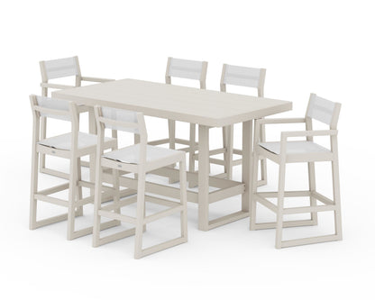 POLYWOOD® EDGE Sling 7-Piece Bar Table Set in Sand / White Sling