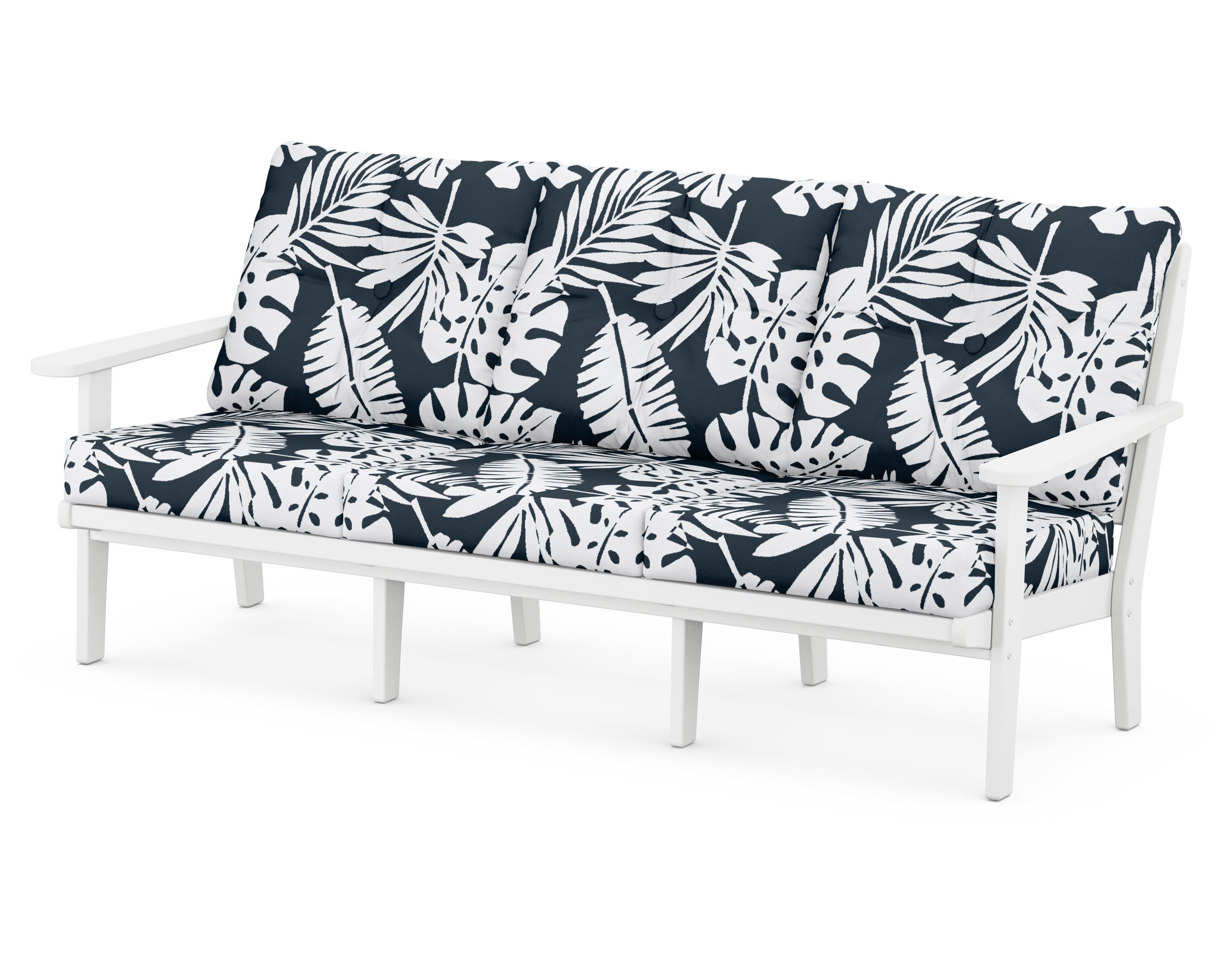 POLYWOOD® Lakeside Deep Seating Sofa in White / Leaf Marine Indigo