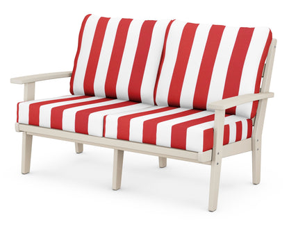 POLYWOOD® Grant Park Deep Seating Loveseat in Sand / Cabana Stripe Crimson