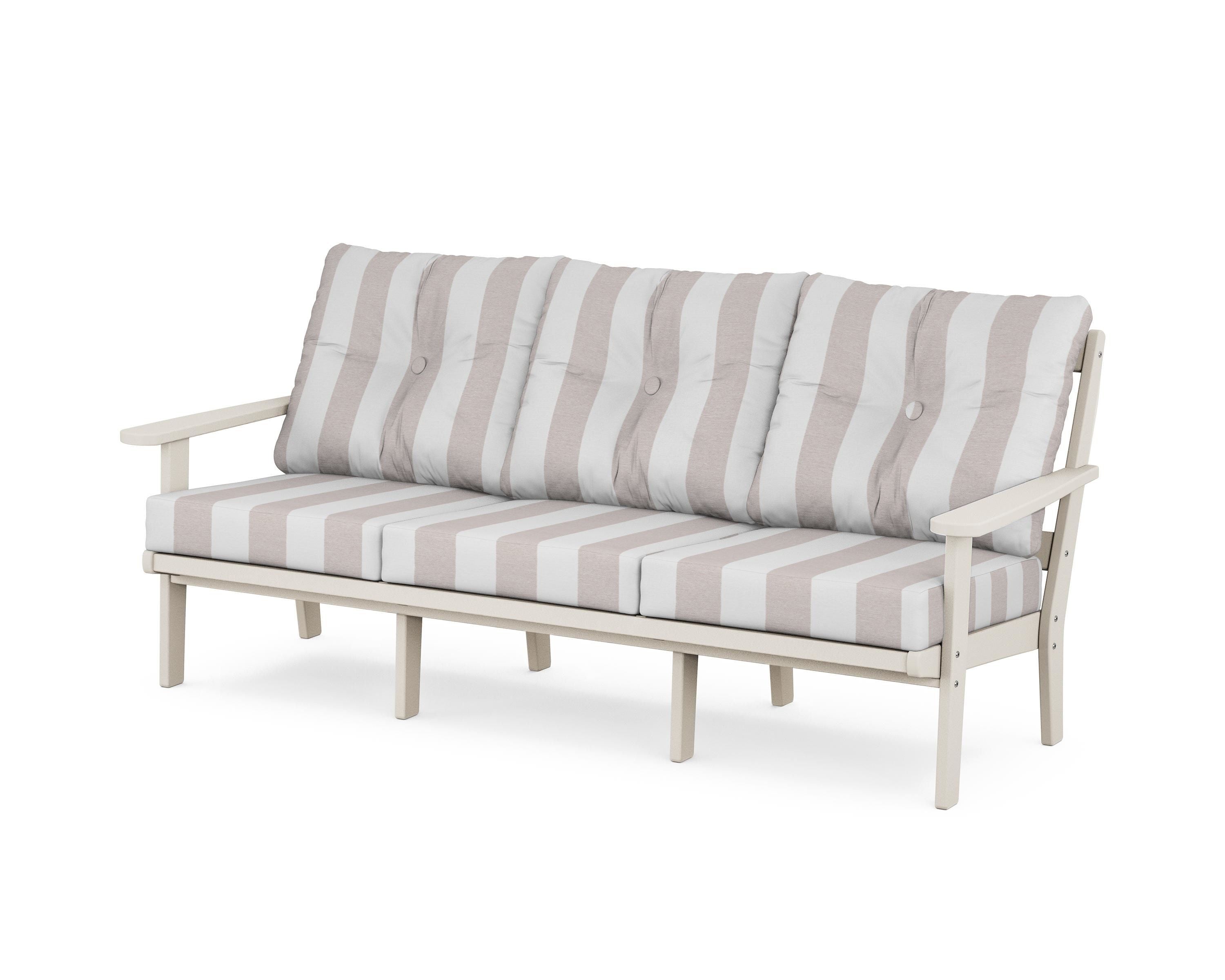 POLYWOOD® Mission Deep Seating Sofa in Sand / Cabana Stripe Dune Burlap