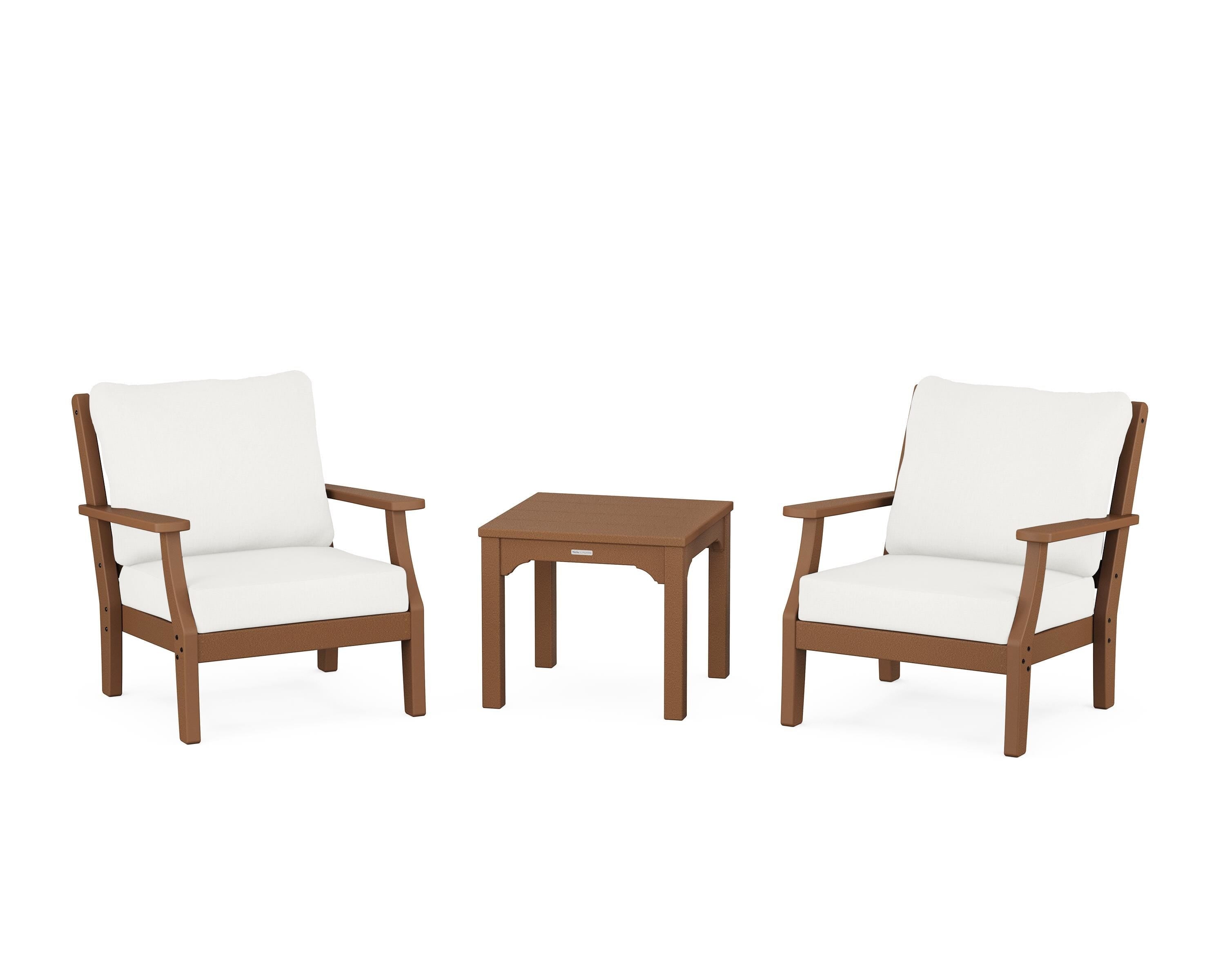 Martha Stewart by POLYWOOD® Chinoiserie 3-Piece Deep Seating Set in Teak / Natural Linen