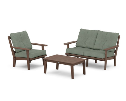 POLYWOOD® Oxford 3-Piece Deep Seating Set with Loveseat in Mahogany / Cast Sage