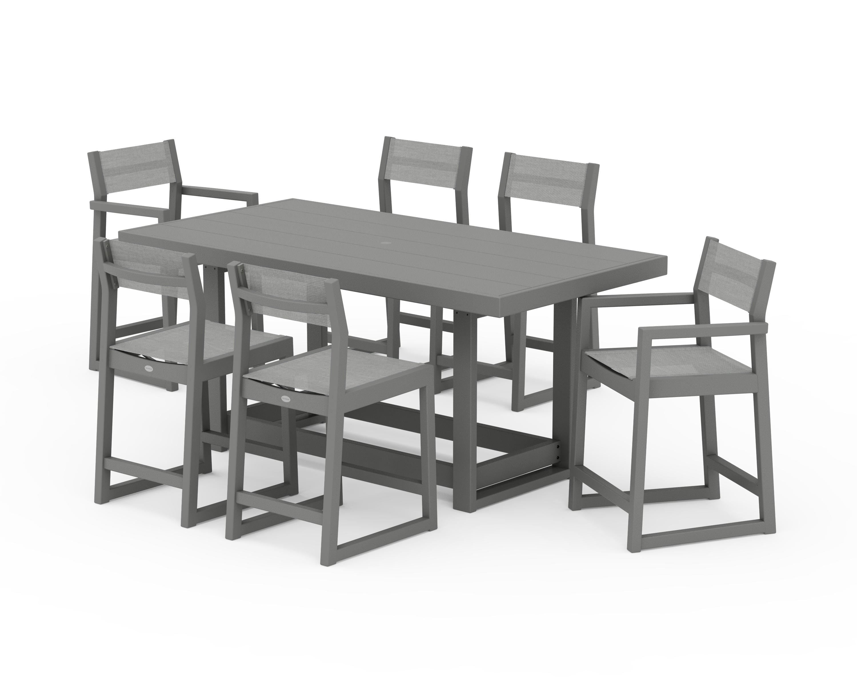POLYWOOD® EDGE Sling 7-Piece Counter Table Set in Slate Grey / Metallic Sling