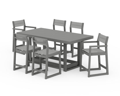 POLYWOOD® EDGE Sling 7-Piece Counter Table Set in Slate Grey / Metallic Sling