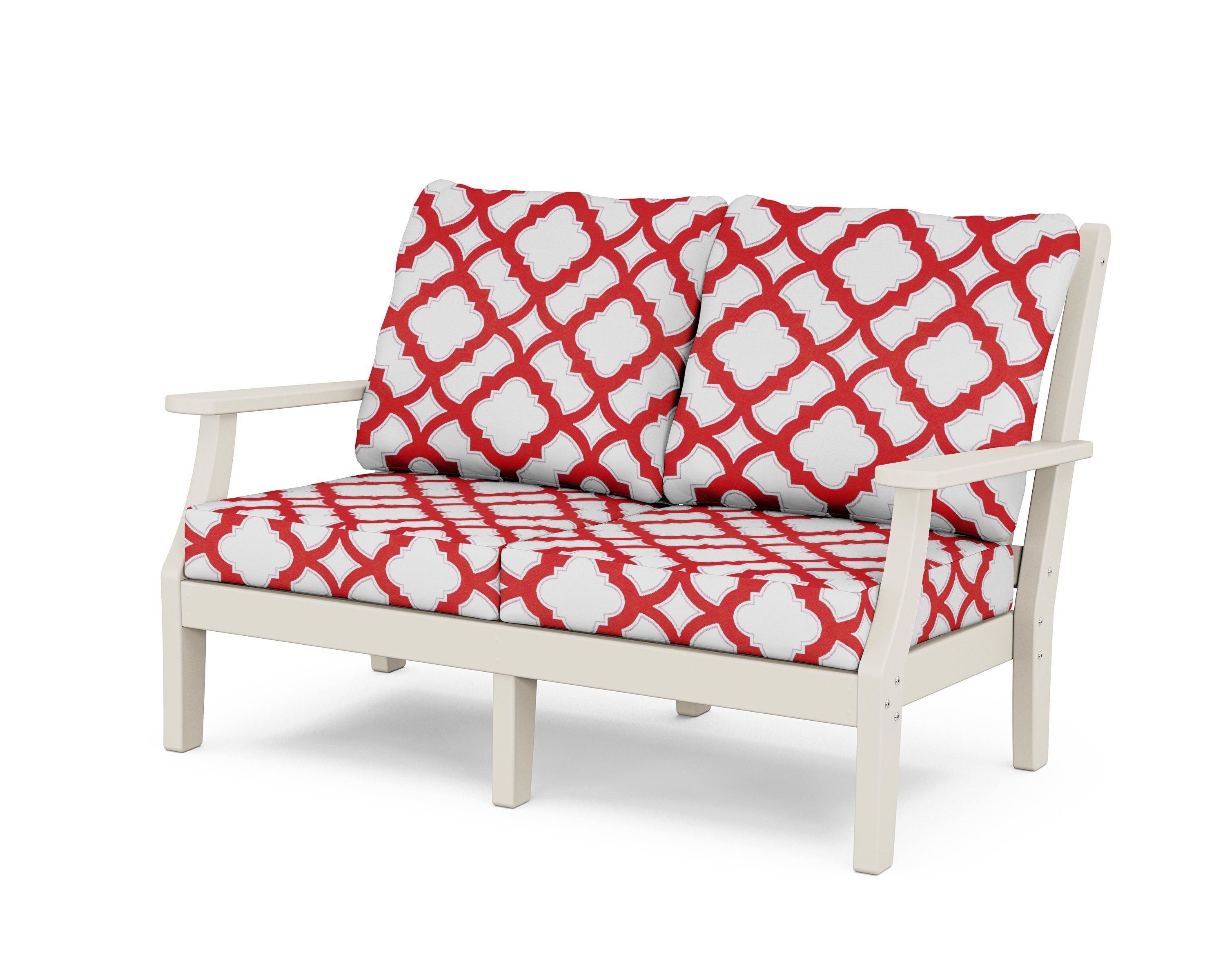 Country Living Wovendale Deep Seating Loveseat in Sand / Trellis Crimson