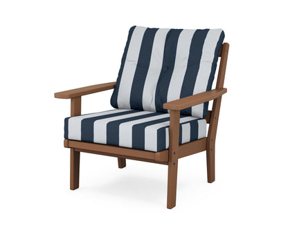 POLYWOOD® Oxford Deep Seating Chair in Teak / Cabana Stripe Marine Indigo