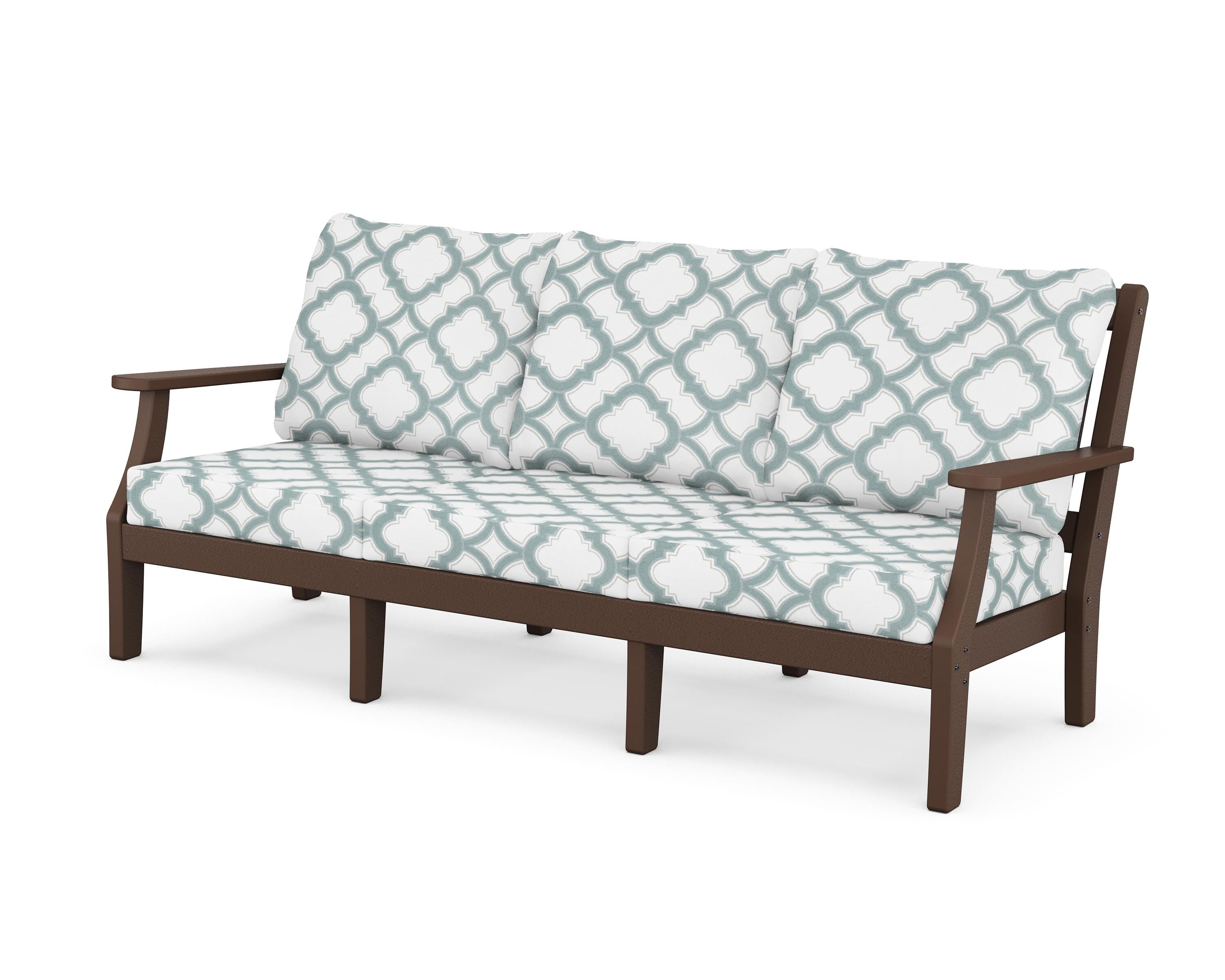 Martha Stewart by POLYWOOD® Chinoiserie Deep Seating Sofa in Mahogany / Trellis Glacier Spa