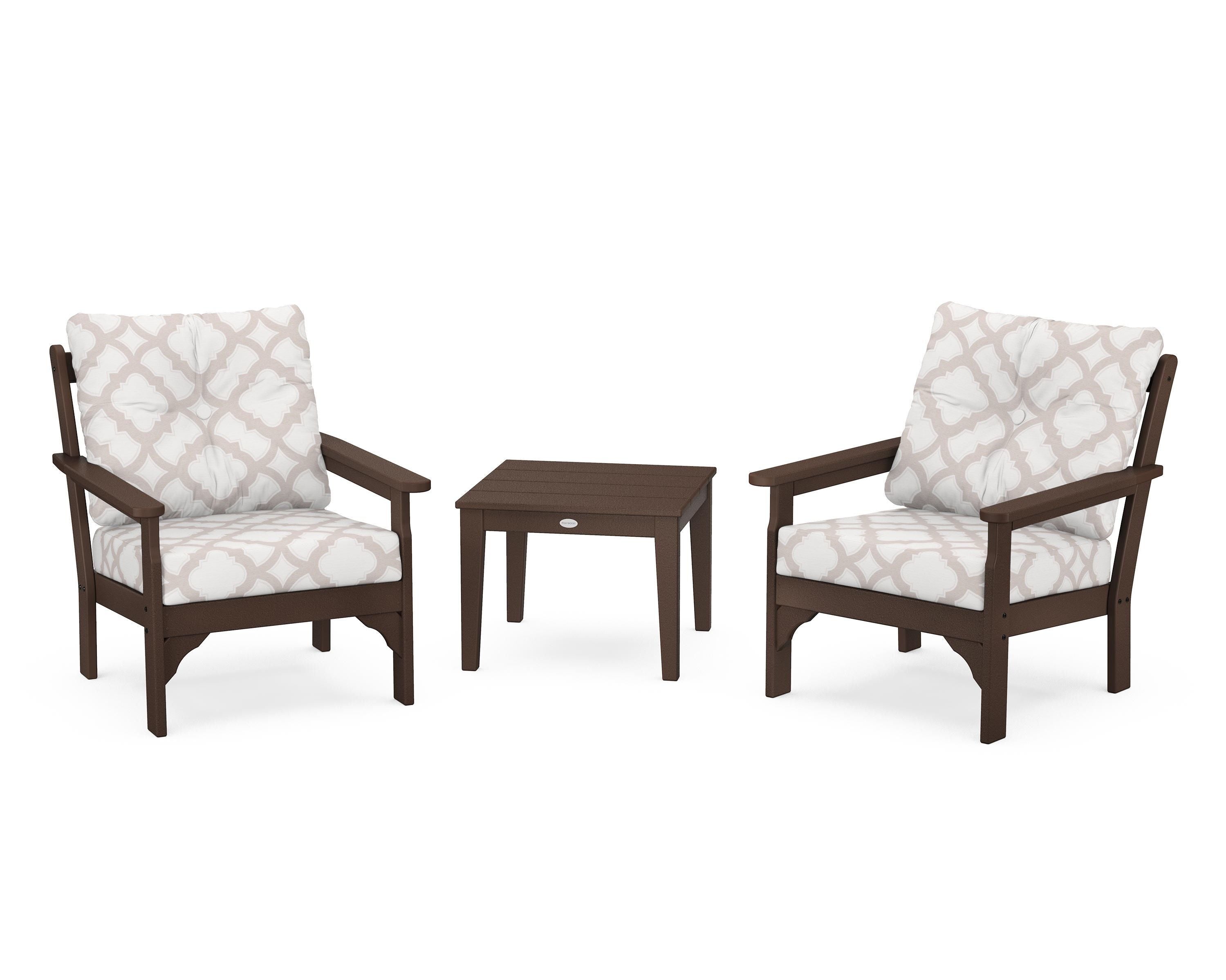POLYWOOD® Vineyard 3-Piece Deep Seating Set in Mahogany / Trellis Dune Burlap