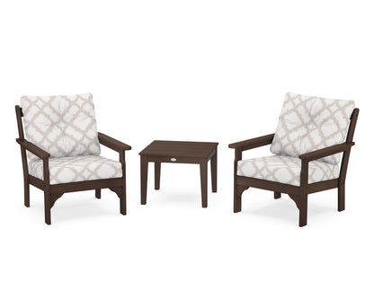 POLYWOOD® Vineyard 3-Piece Deep Seating Set in Mahogany / Trellis Dune Burlap
