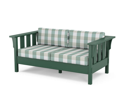 Martha Stewart by POLYWOOD® Acadia Deep Seating Loveseat in Green / Buffalo Plaid Glacier Spa