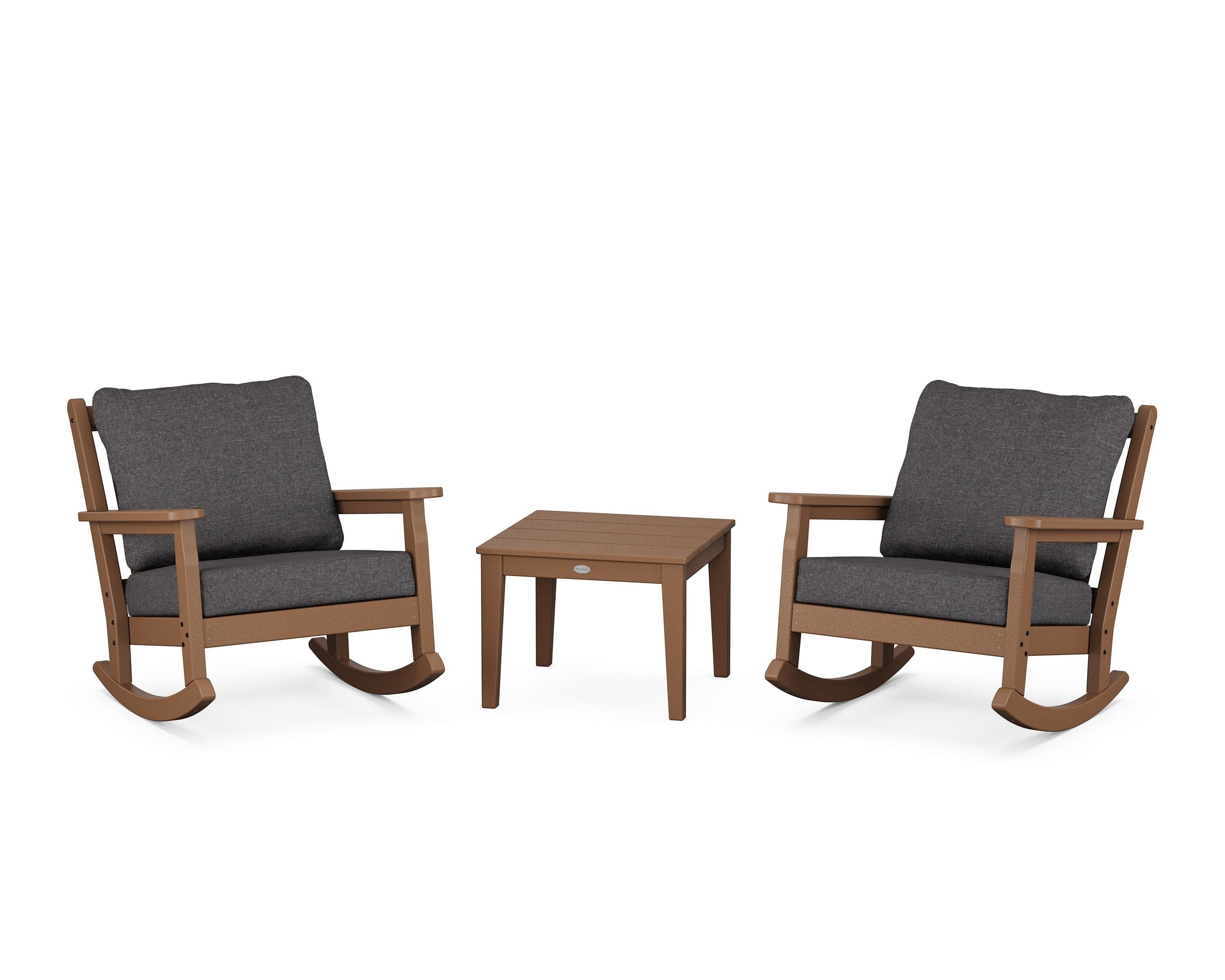 POLYWOOD® Chippendale 3-Piece Deep Seating Rocker Set in Teak / Ash Charcoal