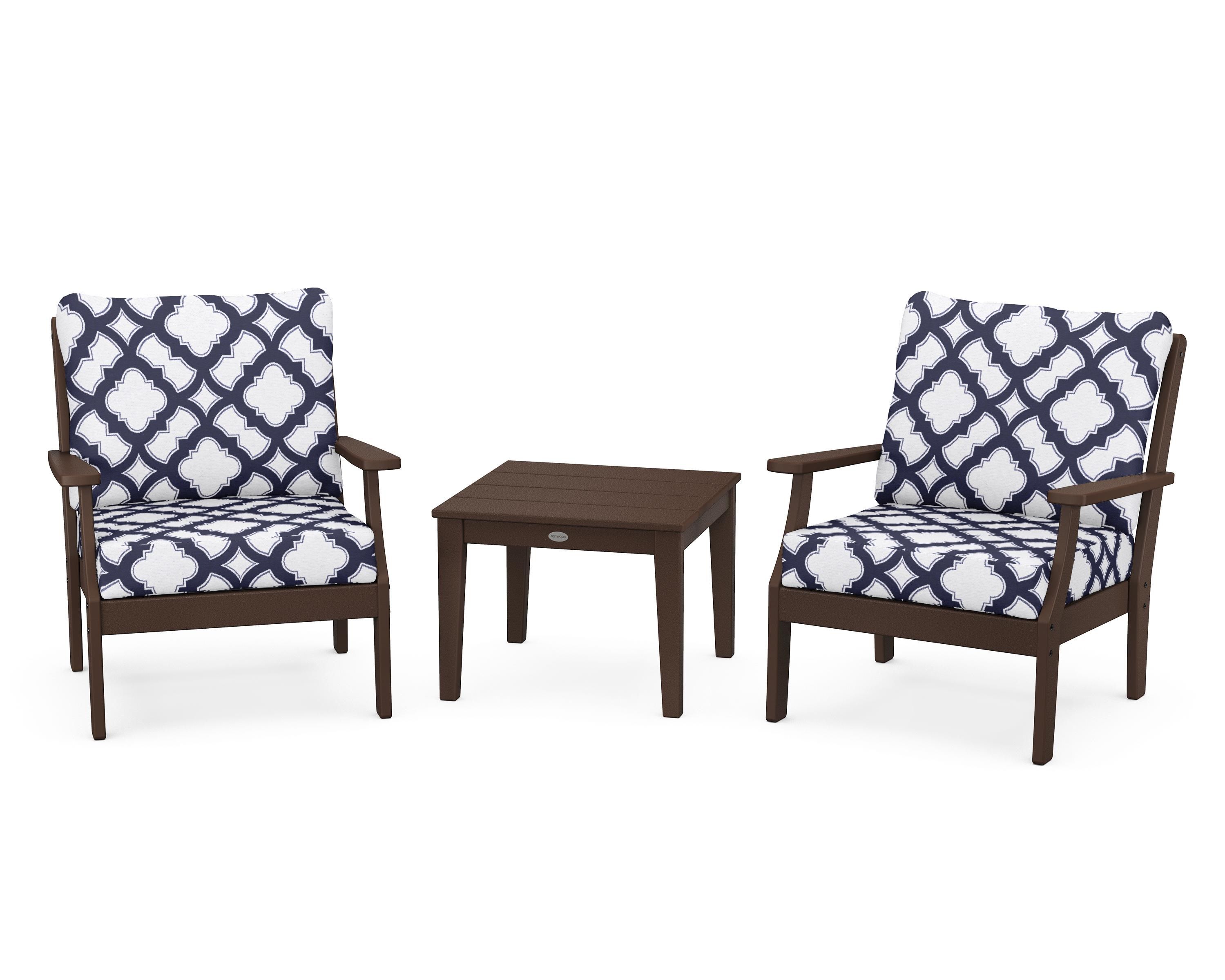 POLYWOOD® Braxton 3-Piece Deep Seating Set in Mahogany / Trellis Navy