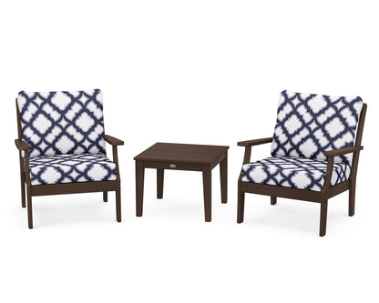 POLYWOOD® Braxton 3-Piece Deep Seating Set in Mahogany / Trellis Navy