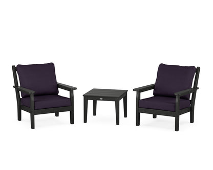 POLYWOOD® Chippendale 3-Piece Deep Seating Set in Black / Navy Linen