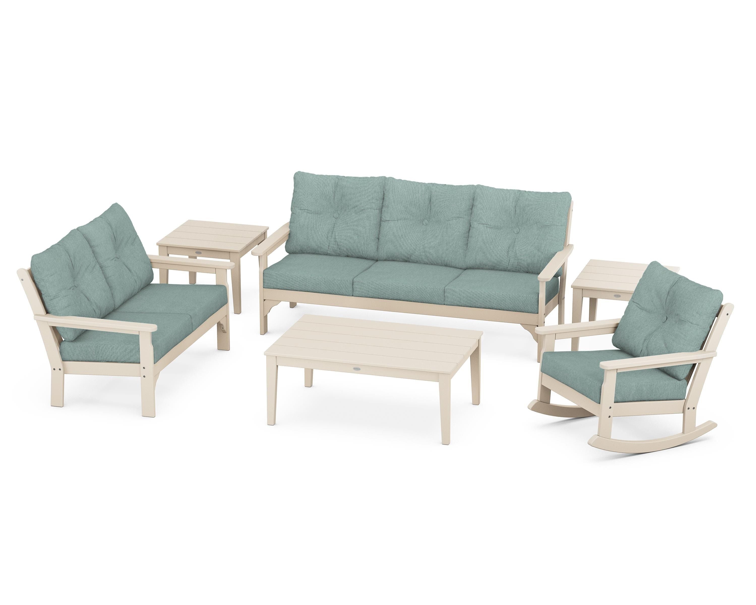 POLYWOOD® Vineyard 6-Piece Deep Seating Set in Sand / Glacier Spa