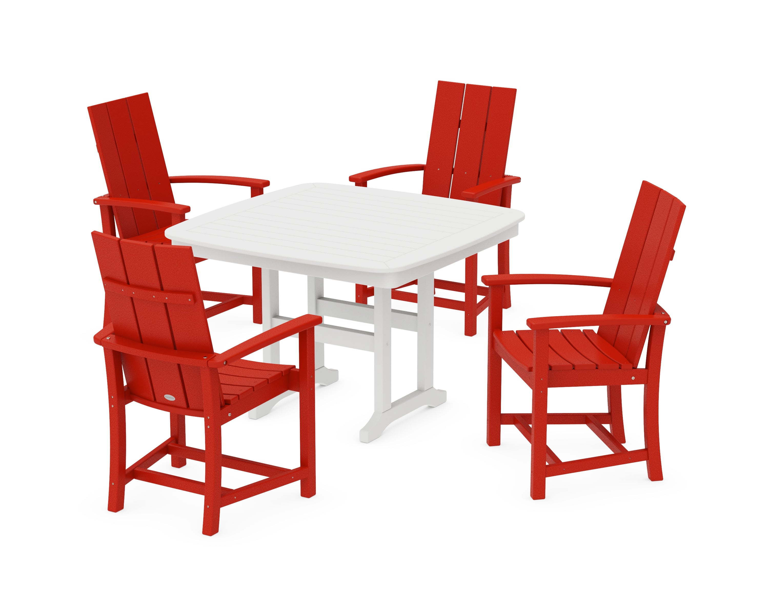 POLYWOOD® Modern Adirondack 5-Piece Dining Set with Trestle Legs in Sunset Red / White
