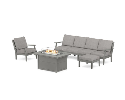 POLYWOOD® Braxton Sectional Lounge and Fire Pit Set in Slate Grey / Grey Mist