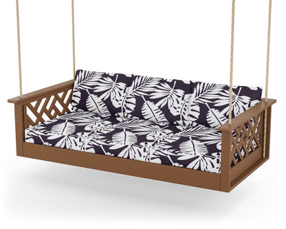 POLYWOOD® Chippendale Daybed Swing in Teak / Leaf Navy