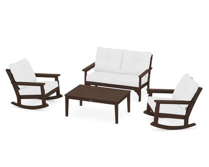 POLYWOOD® Vineyard 4-Piece Deep Seating Rocking Chair Set in Mahogany / Natural