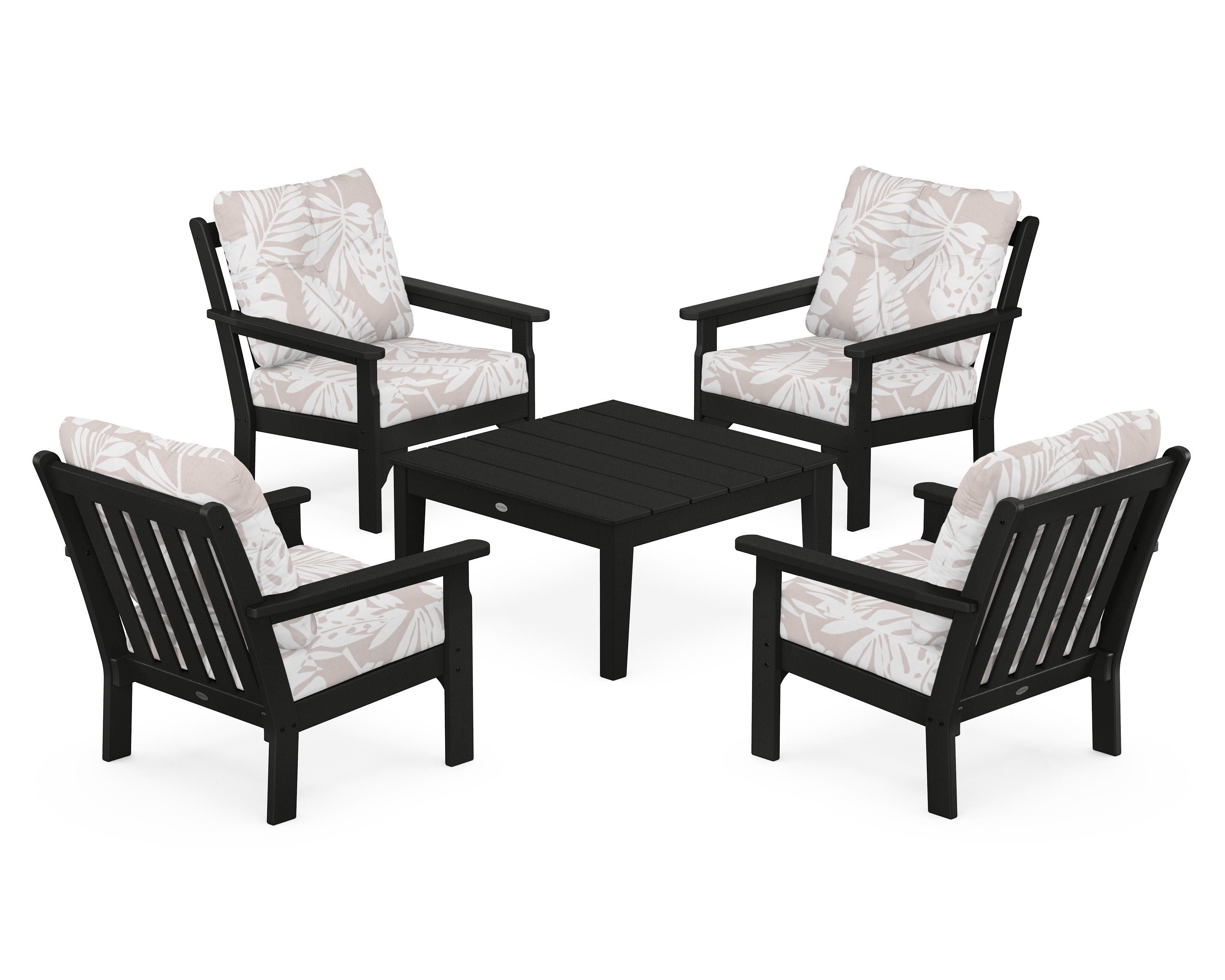 POLYWOOD® Vineyard 5-Piece Deep Seating Conversation Set in Black / Leaf Dune Burlap