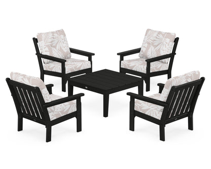 POLYWOOD® Vineyard 5-Piece Deep Seating Conversation Set in Black / Leaf Dune Burlap