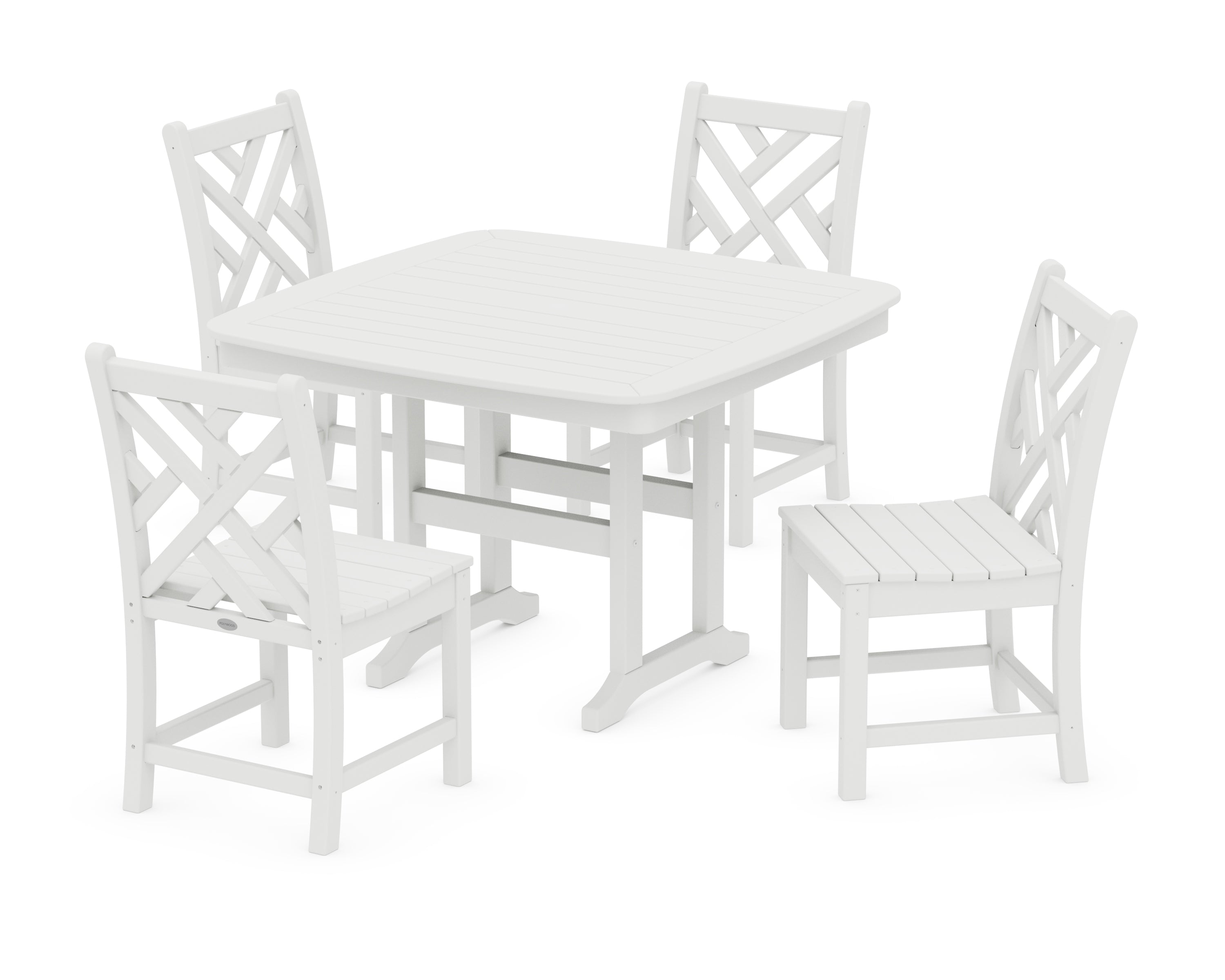 POLYWOOD® Chippendale Side Chair 5-Piece Dining Set with Trestle Legs in White
