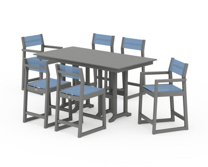POLYWOOD® EDGE Sling 7-Piece Farmhouse Counter Set in Slate Grey / Poolside Sling