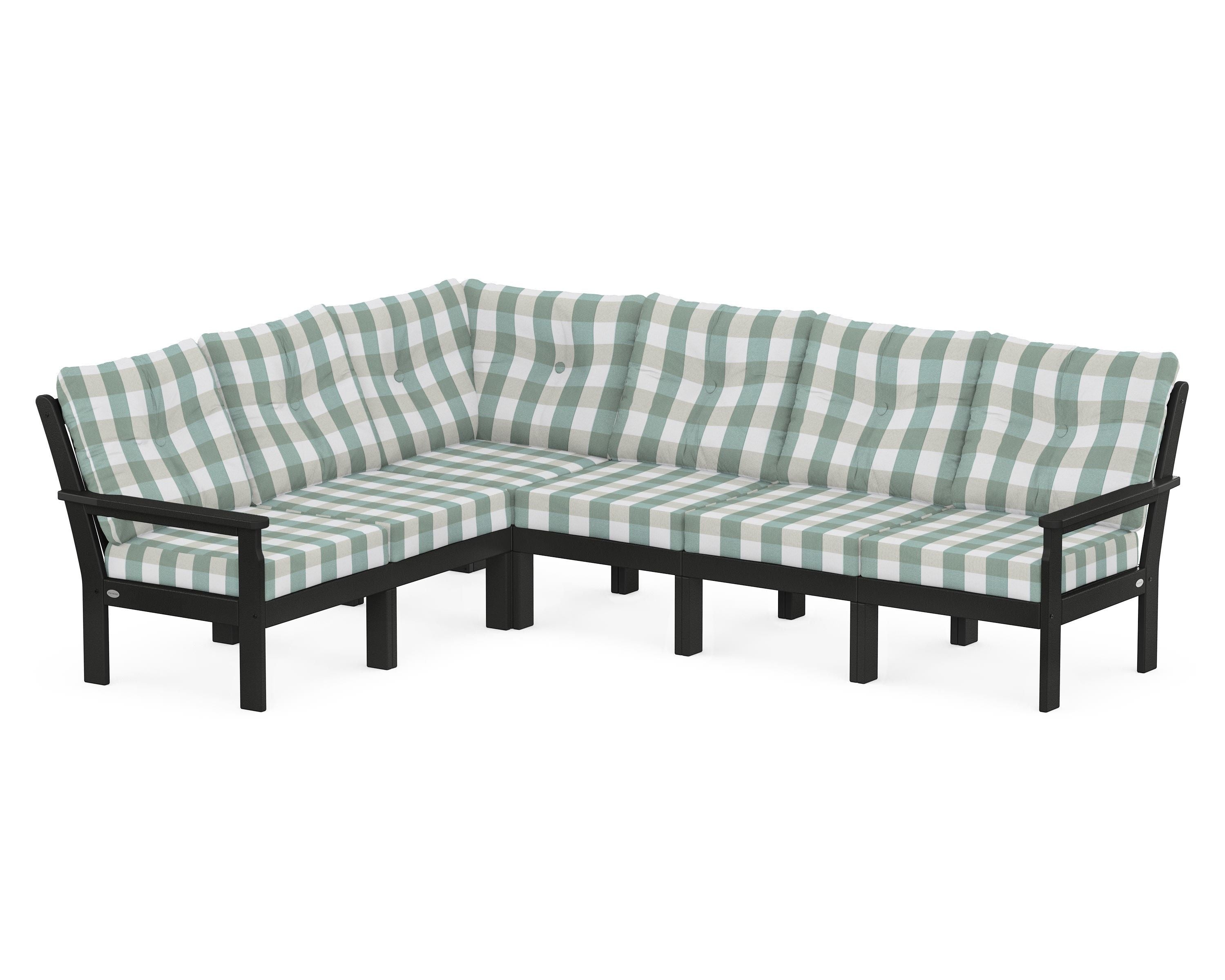 POLYWOOD® Vineyard 6-Piece Sectional in Black / Buffalo Plaid Glacier Spa