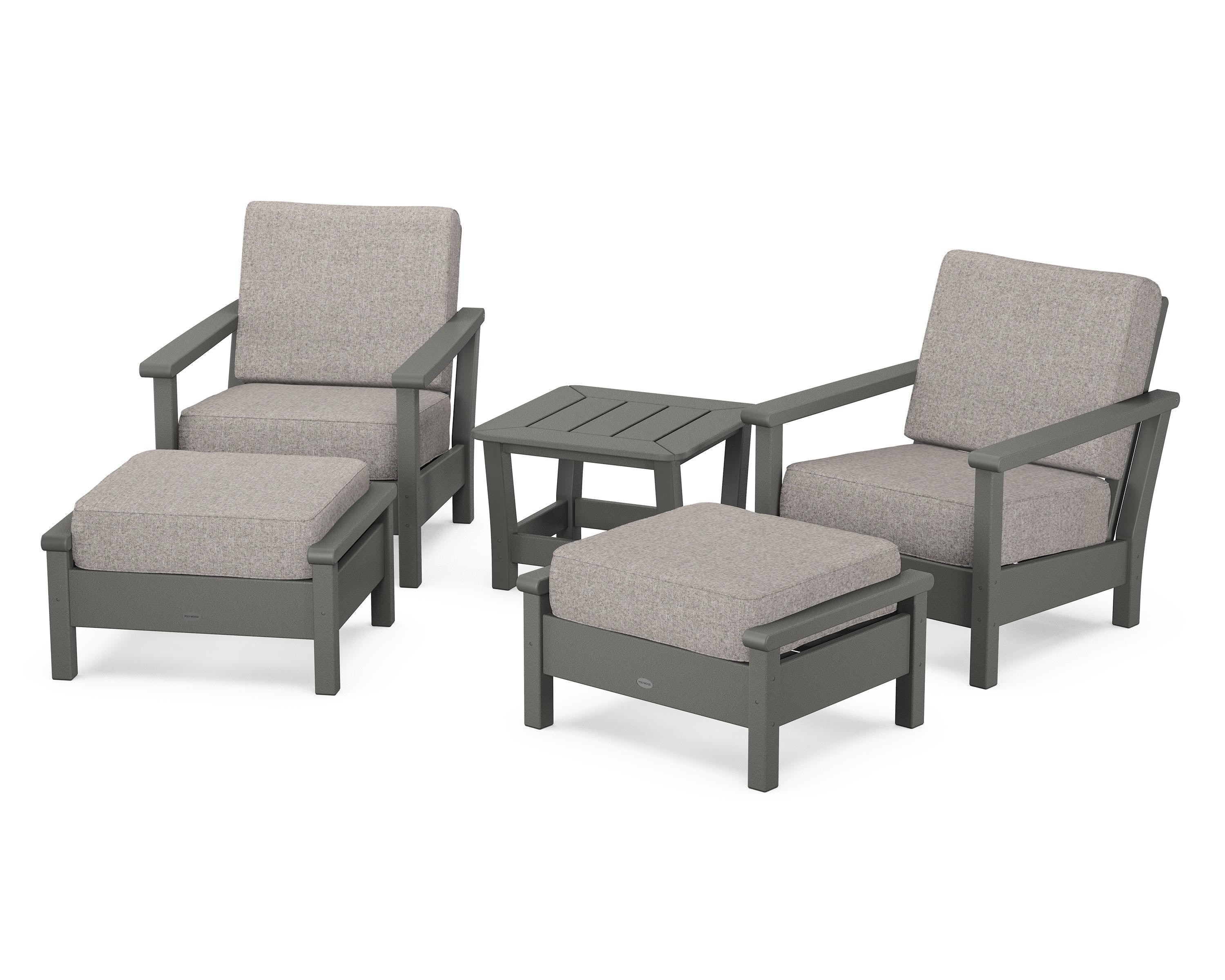 POLYWOOD® Harbour 5-Piece Deep Seating Chair Set in Slate Grey / Weathered Tweed