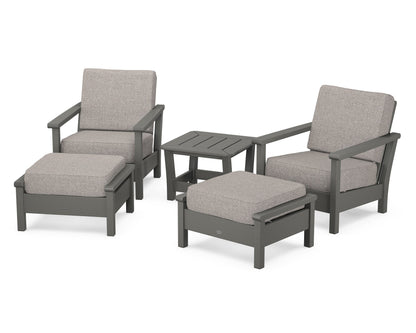 POLYWOOD® Harbour 5-Piece Deep Seating Chair Set in Slate Grey / Weathered Tweed