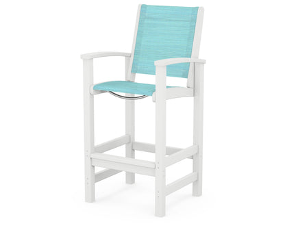 POLYWOOD® Coastal Bar Chair in White / Dupioni Aquamarine Sling