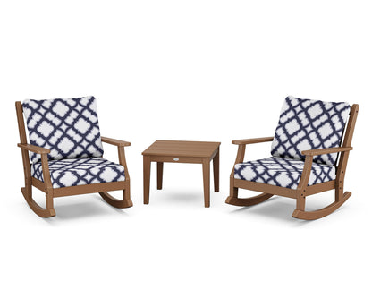 Country Living Wovendale 3-Piece Deep Seating Rocker Set in Teak / Trellis Navy