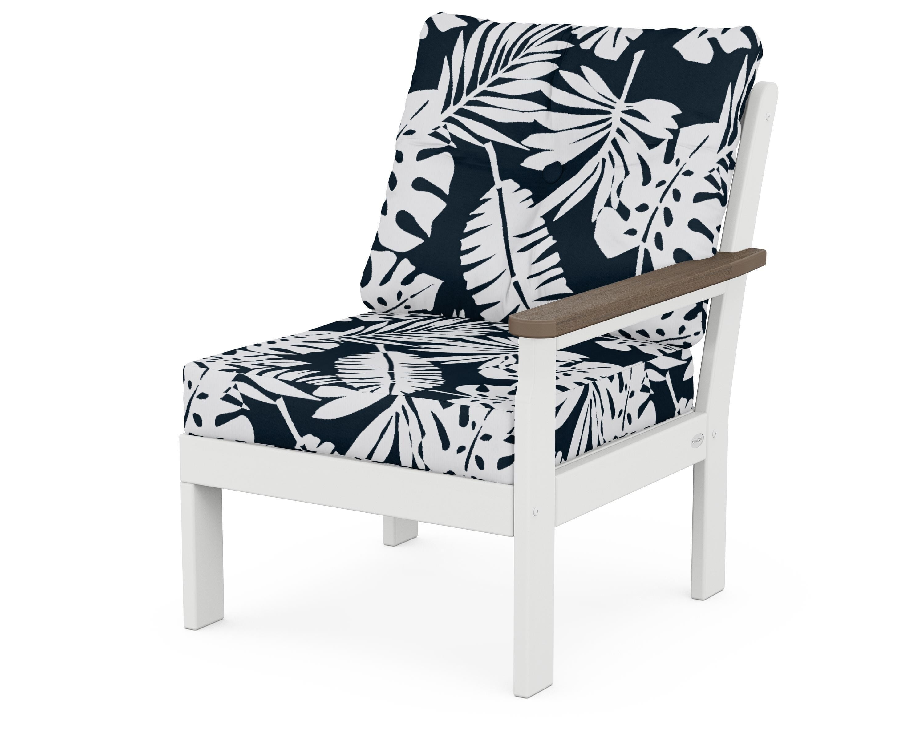 POLYWOOD® Vineyard Modular Right Arm Chair in White / Kona / Leaf Marine Indigo