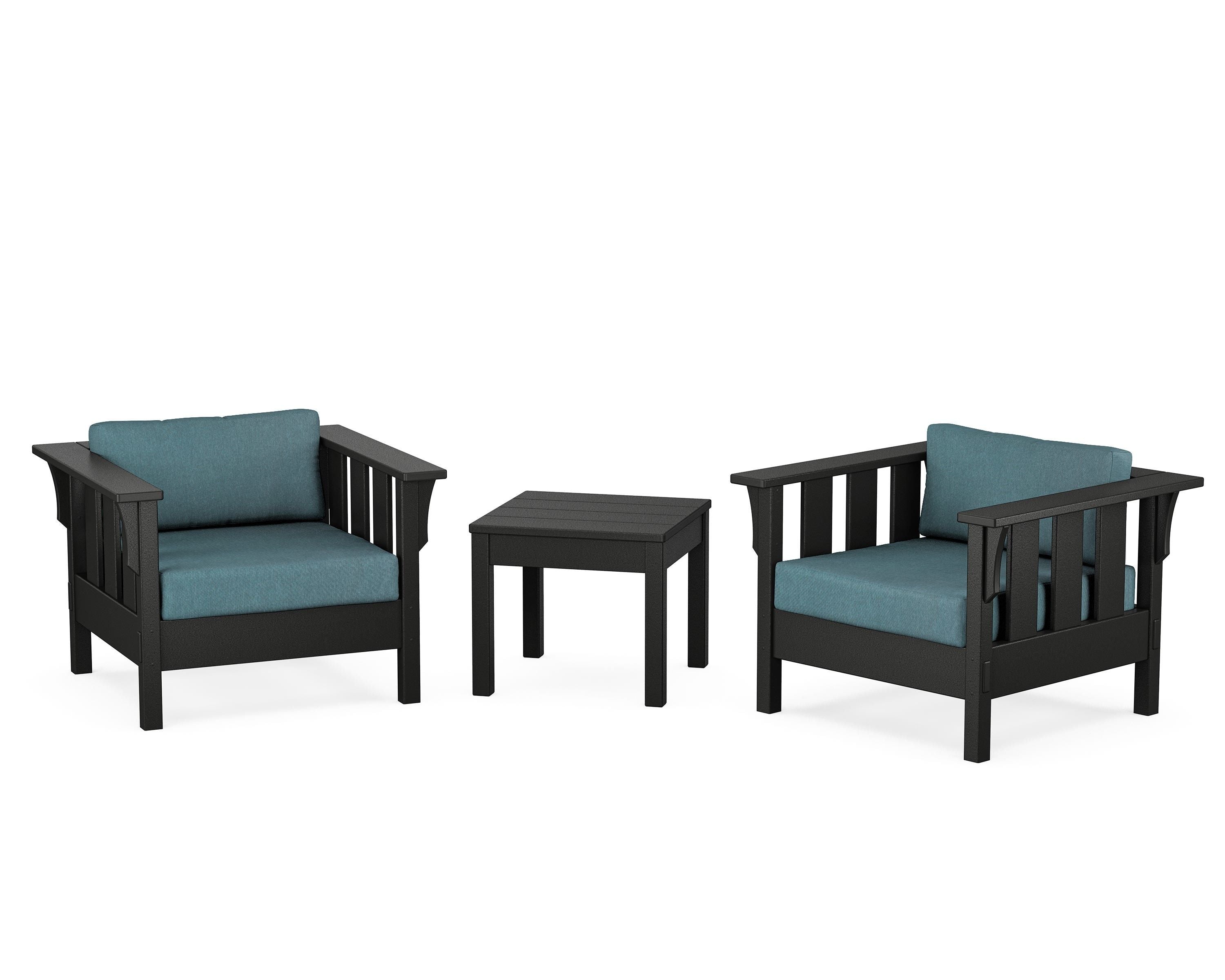 Martha Stewart by POLYWOOD® Acadia 3-Piece Deep Seating Set in Black / Ocean Teal